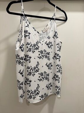 LOFT White and Navy Floral V-Neck Spaghetti Strap Camisole